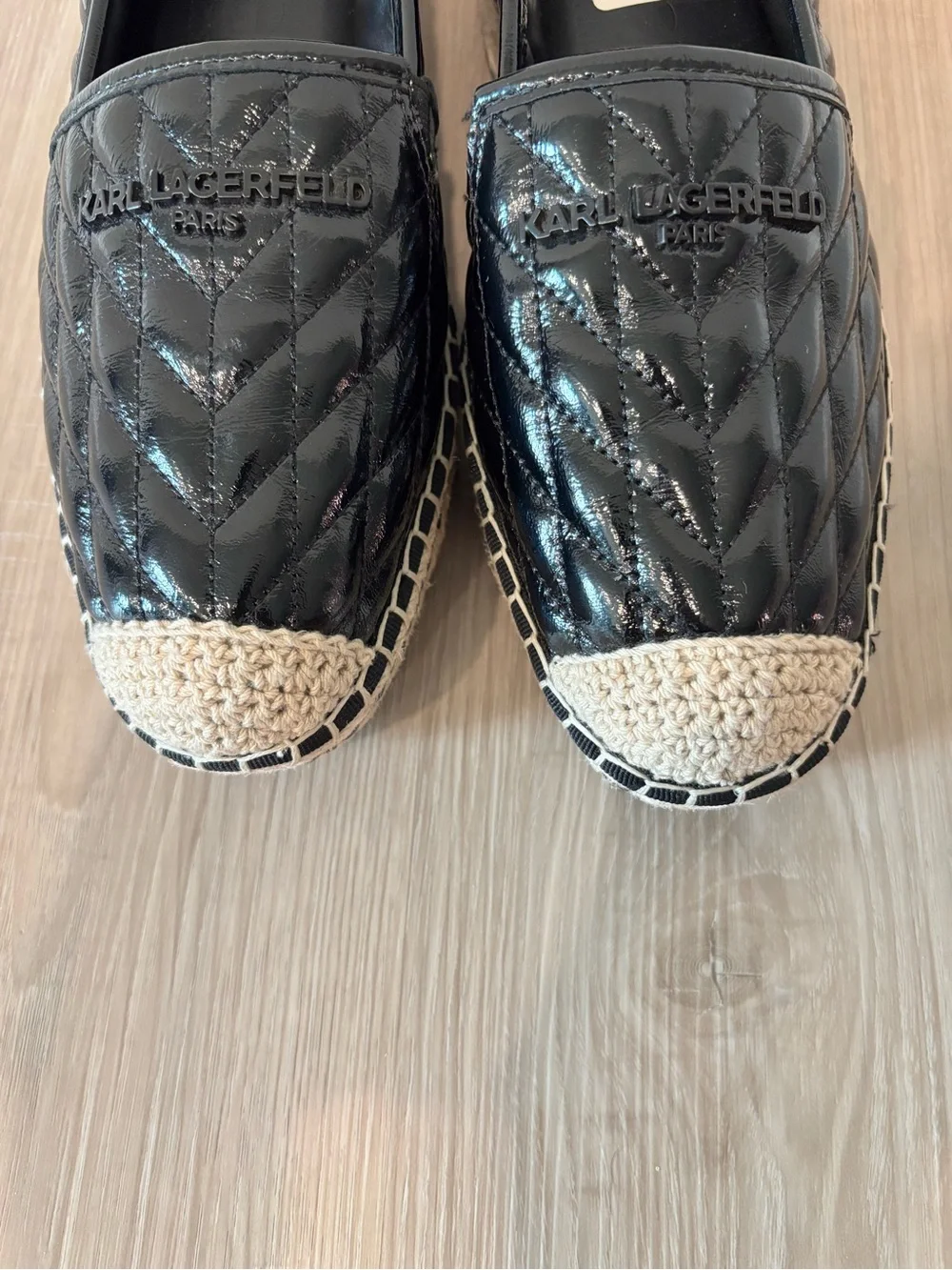 Karl Largerfield Black Quilted Espadrille Platform Slip-Ons